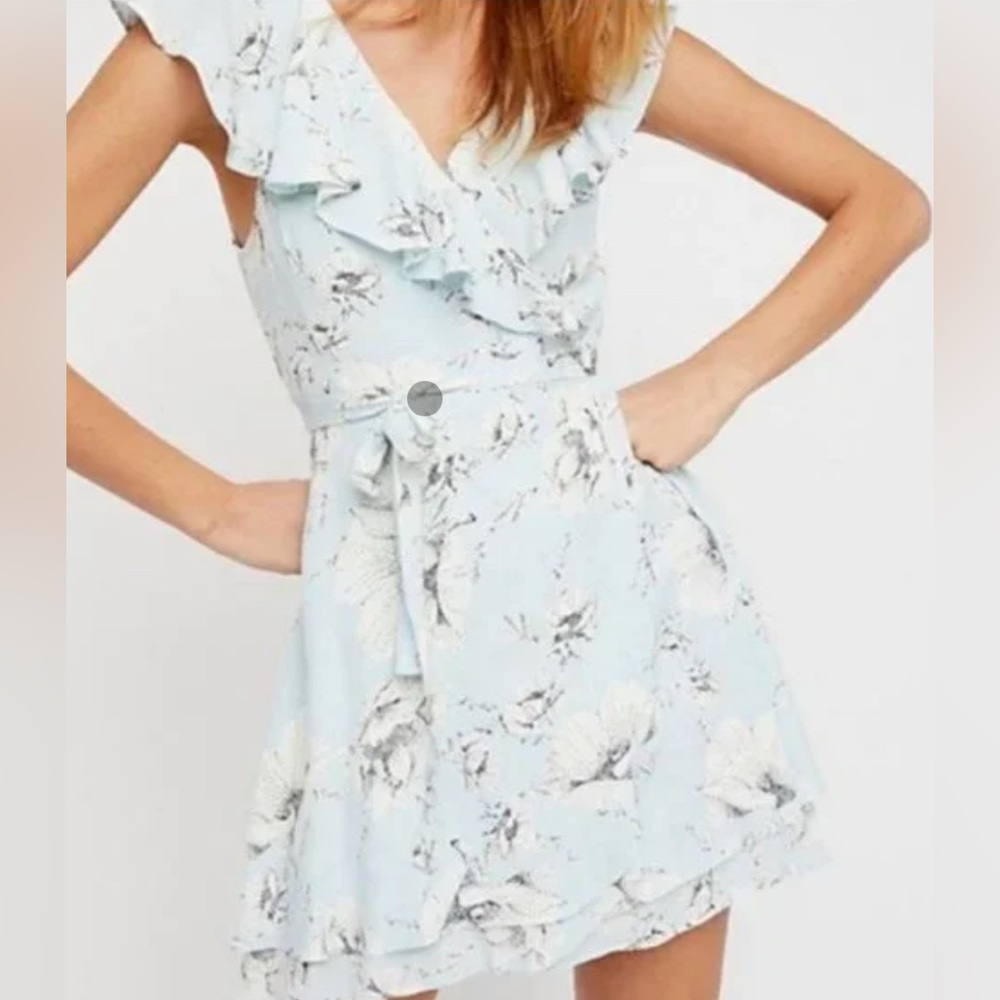 Free People Floral Blue Wrap Dress